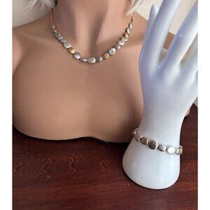 Brighton FUSION Gold Silver Tone Brushed Beaded Necklace & Matching Bracelet